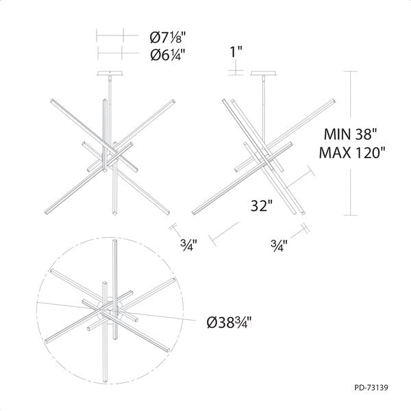 Black Parallax 5 - Light LED Chandelier