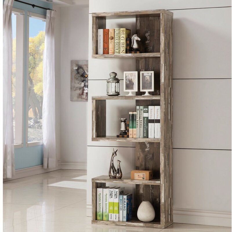 Brown Pascarella Distressed Corner Bookcase 7148