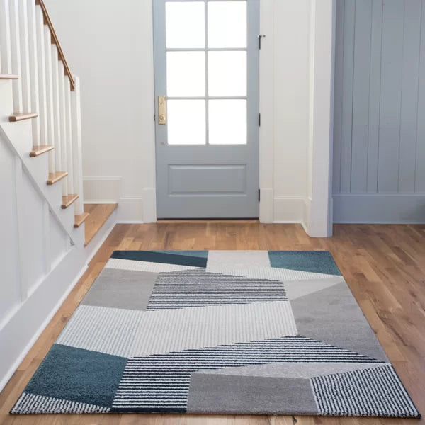 Passion Geometric Area Rug in Blue rectangle 7'10"x10'