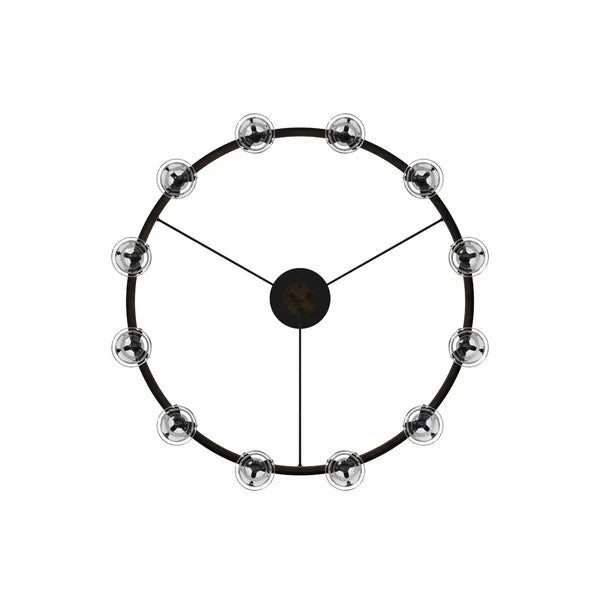 Weathered Walnut Pauli 12 - Light Shaded Wagon Wheel Chandelier with Hand Blown Glass Accents