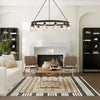 Weathered Walnut Pauli 12 - Light Shaded Wagon Wheel Chandelier with Hand Blown Glass Accents