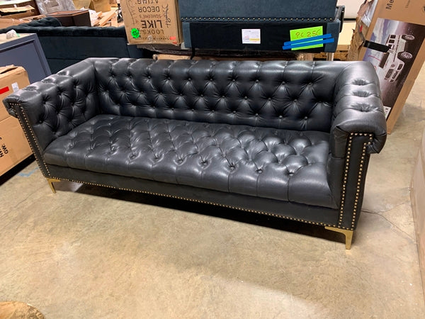 Maloney 84" Wide Faux Leather Rolled Arm Chesterfield Sofa pc261