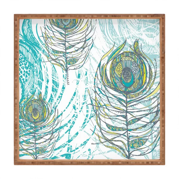 1.75" H x 16" W x 16" D Peacock Feathers Serving Tray