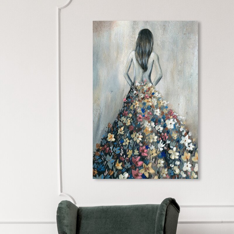 15" H x 10" W x 1.5" D People And Portraits Girl With Flower Thoughts Silhouettes - Painting on Canvas HAB314