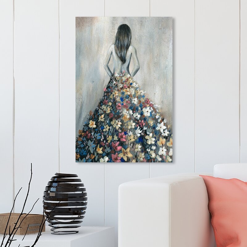 15" H x 10" W x 1.5" D People And Portraits Girl With Flower Thoughts Silhouettes - Painting on Canvas HAB314
