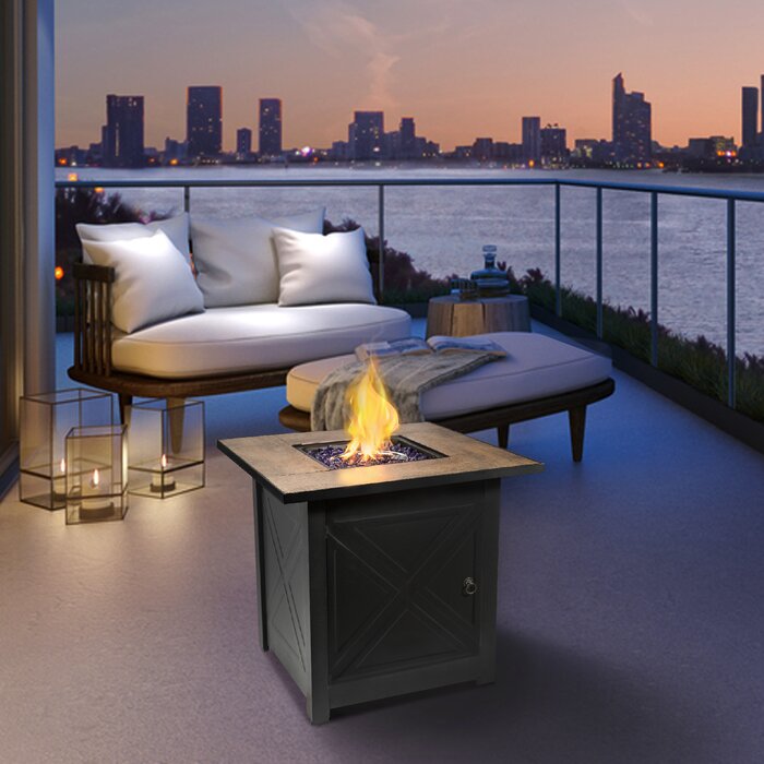 Black Permelia Steel Propane Fire Pit Table LX5719