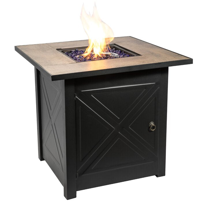 Black Permelia Steel Propane Fire Pit Table LX5719