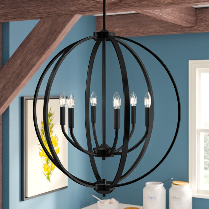 Black Petitt 6 - Light Dimmable Globe Chandelier