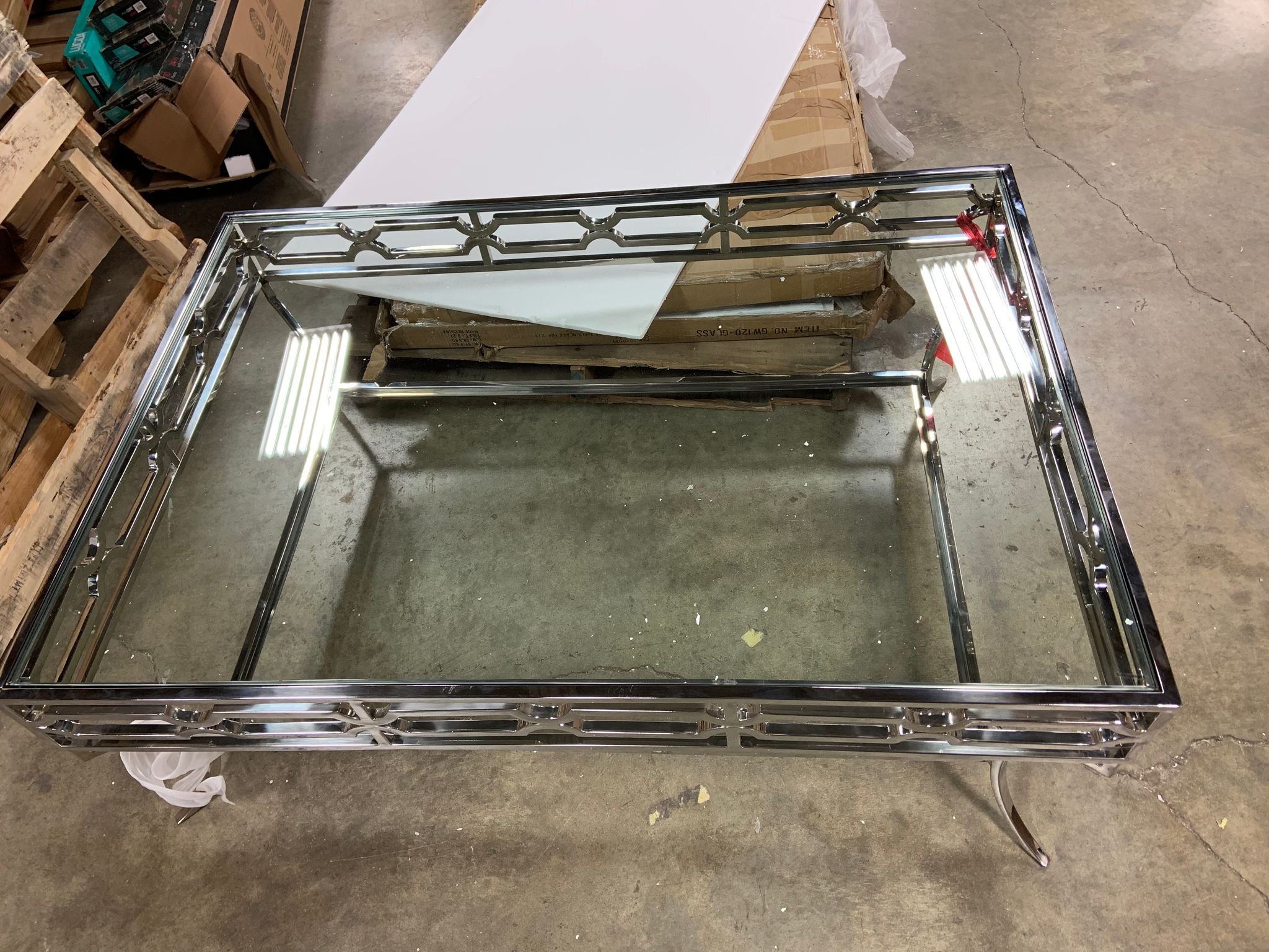 Best Master Abigail Glass and Stainless Steel Base Coffee Table in Silver SHB613