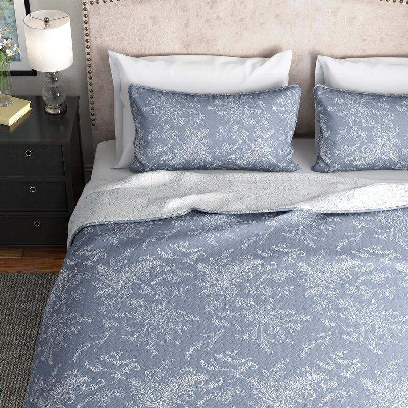 Blue Pinar Print  Reversible Quilt Set RA146