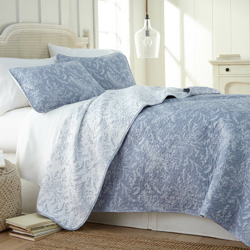 Blue Pinar Print  Reversible Quilt Set RA146