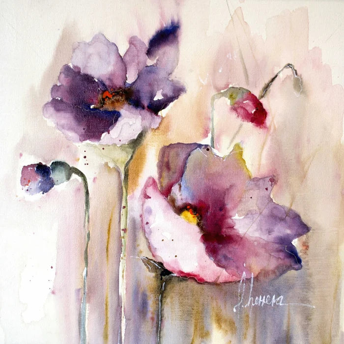 36" H x 36" W x 1.25" D Plum Poppies I by Leticia Herrera - Wrapped Canvas Painting