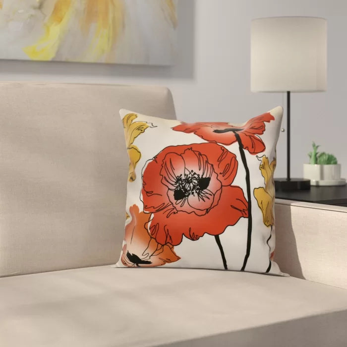 18" x 18" Red / Orange Poppies Outdoor Square Pillow Cover & Insert