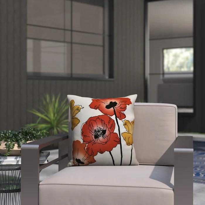 18" x 18" Red / Orange Poppies Outdoor Square Pillow Cover & Insert
