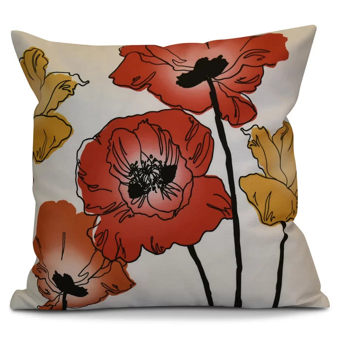 18" x 18" Red / Orange Poppies Outdoor Square Pillow Cover & Insert