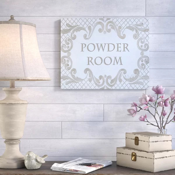16" H x 20" W Powder Room Aqua And Gold Lattice Bathroom by Jane Keltner - Graphic Art