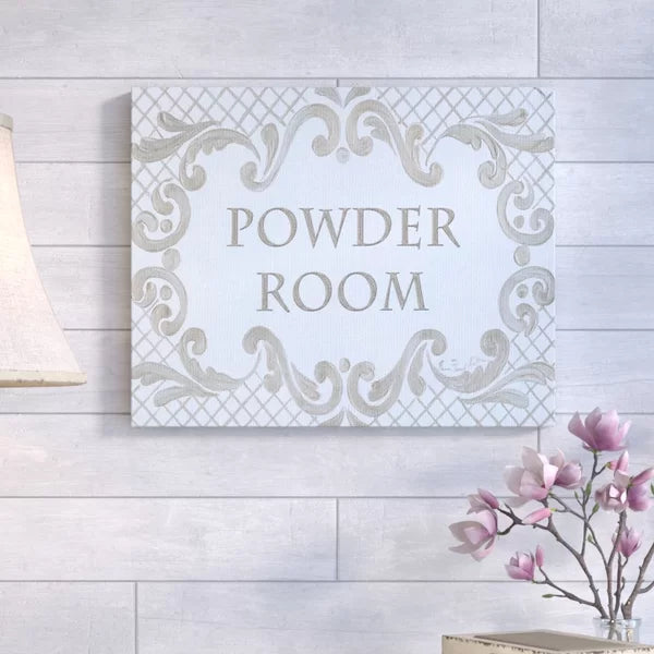 16" H x 20" W Powder Room Aqua And Gold Lattice Bathroom by Jane Keltner - Graphic Art