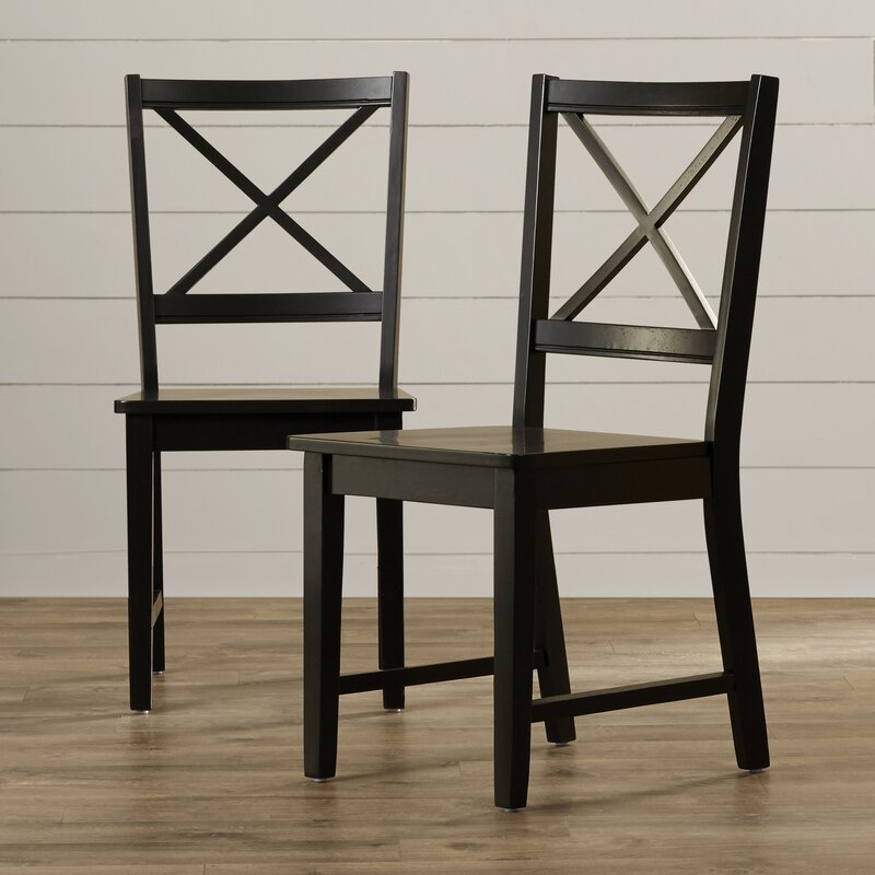 Black Powe Solid Wood Cross Back Side Chair (Set of 2)