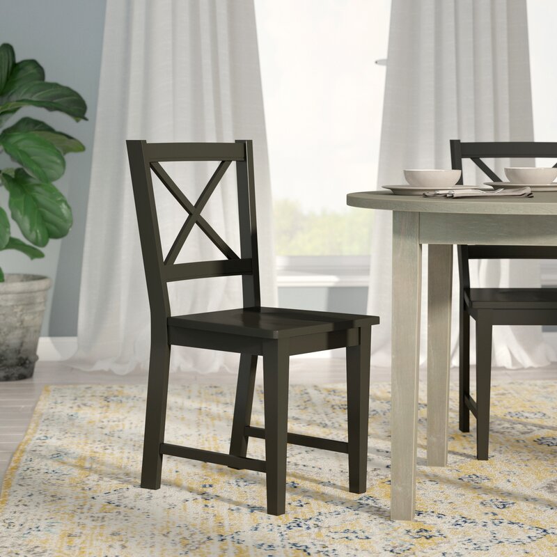 Black Powe Solid Wood Cross Back Side Chair (Set of 2)