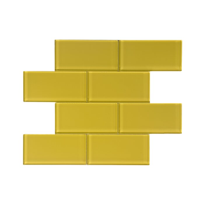 2 BOXES - Premium 3" x 6" Glass Mosaic Subway Tile, Royal Yellow - 10 SQUARE FEET (#K3387)