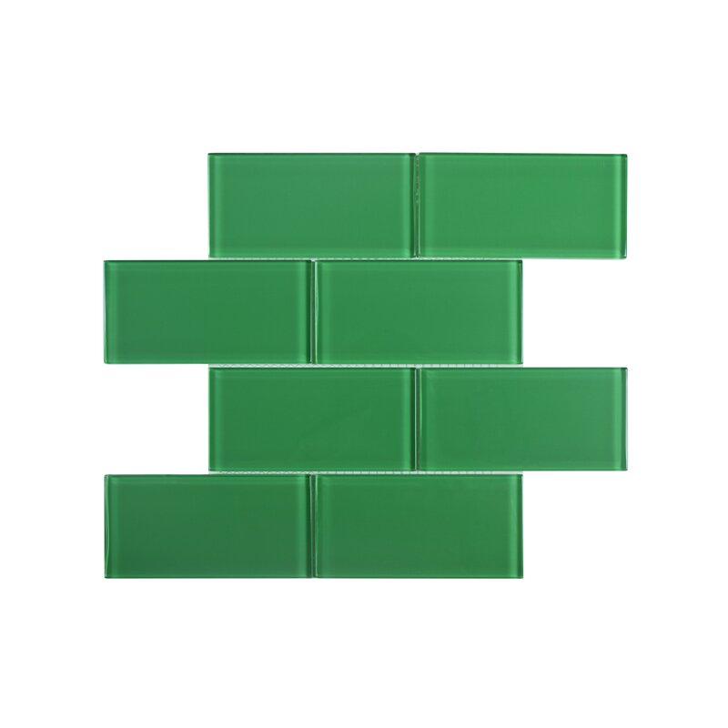 Emerald Green Premium 3" x 6" Glass Mosaic Subway Tile CL521