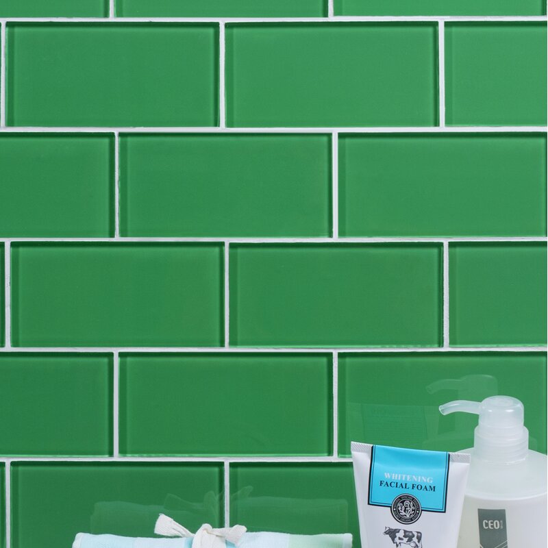 Emerald Green Premium 3" x 6" Glass Mosaic Subway Tile CL521