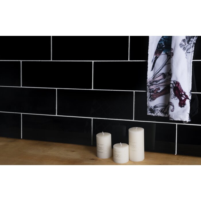 3 Boxes - Premium 4" x 12" Glass Subway Tile, Black - 15 Square Feet (#K6478)