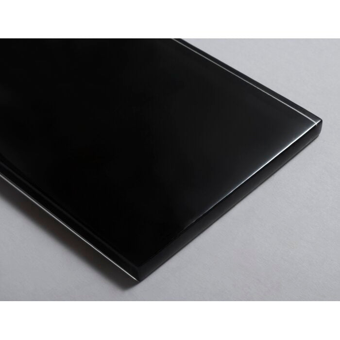 3 Boxes - Premium 4" x 12" Glass Subway Tile, Black - 15 Square Feet (#K6478)