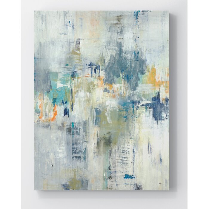 Blue/Gray/Yellow Premium Gallery 'Just Relax' Framed Painting Print on Wrapped Canvas K8031