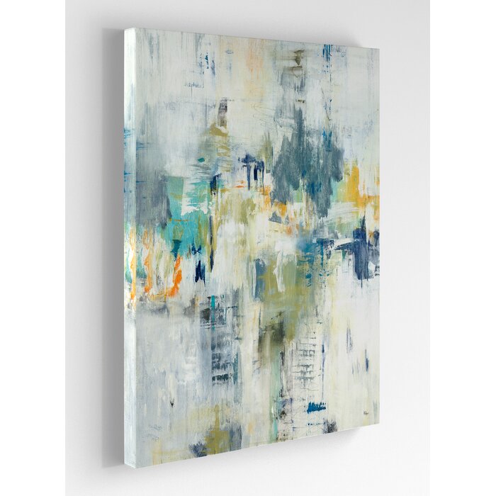 Blue/Gray/Yellow Premium Gallery 'Just Relax' Framed Painting Print on Wrapped Canvas K8031