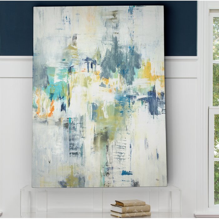 Blue/Gray/Yellow Premium Gallery 'Just Relax' Framed Painting Print on Wrapped Canvas K8031