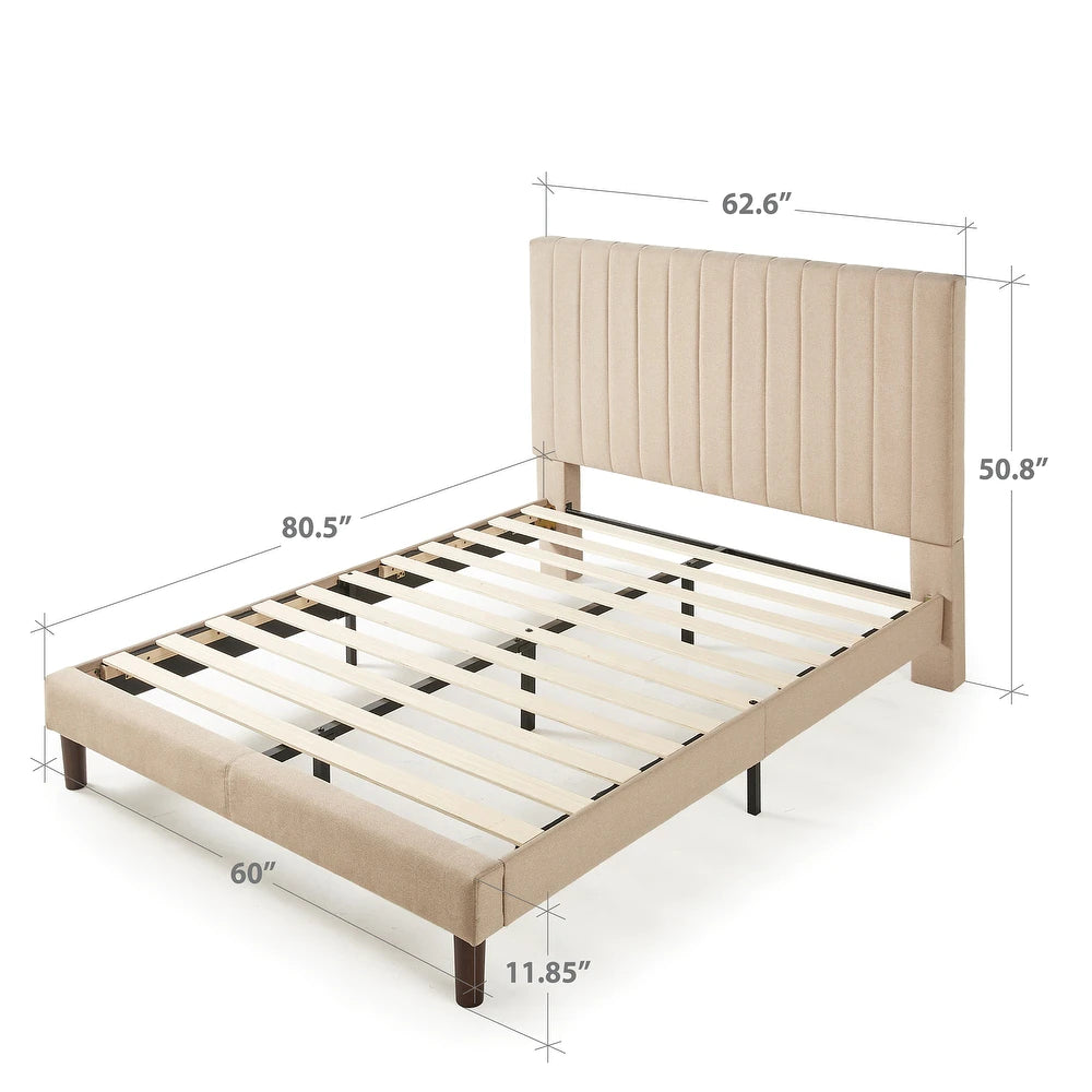 Priage by ZINUS Debi Beige Channel-stitched Platform Bed Frame - Queen ...