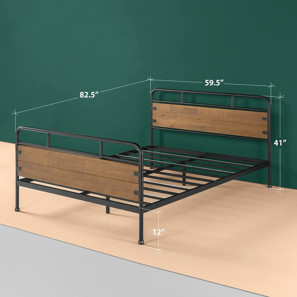 Brown Metal and Wood Platform Bed Frame - Queen