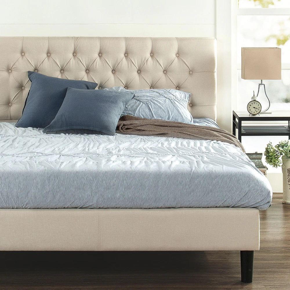 Priage by ZINUS Upholstered Button-tufted Platform Bed Frame - Taupe ...