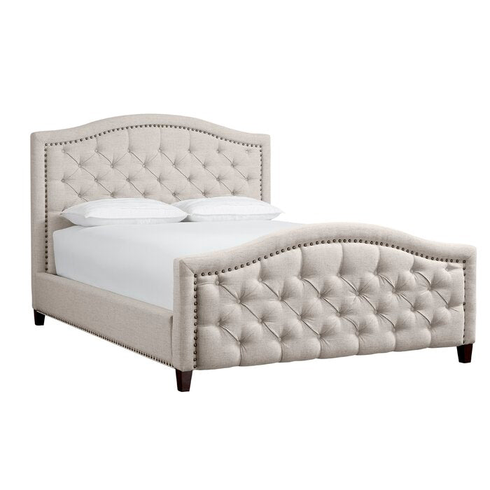 Light Beige Prieto Tufted Camelback Upholstered Platform Bedframe - California King , Headboard & Footboard Set #J107