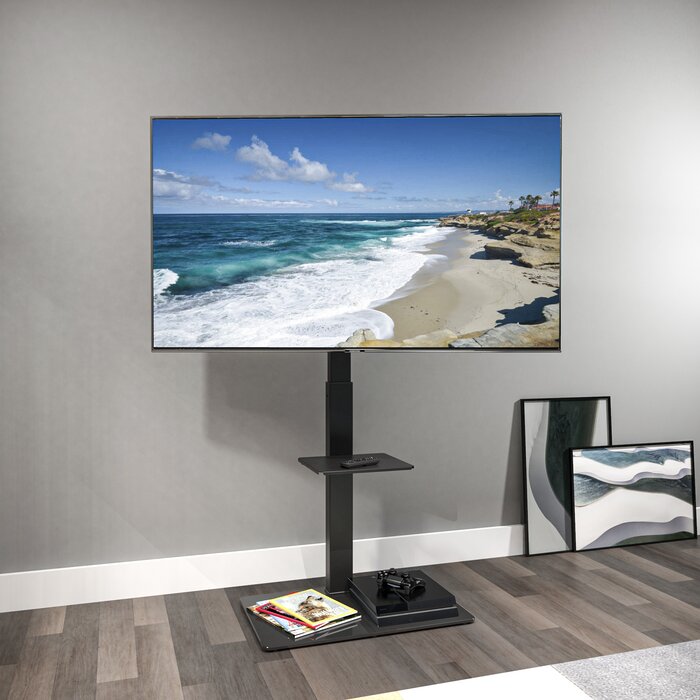 Black Swivel Floor Stand Mount with Shelves For 37'' - 70'' Screens Holds Up To 88 lbs