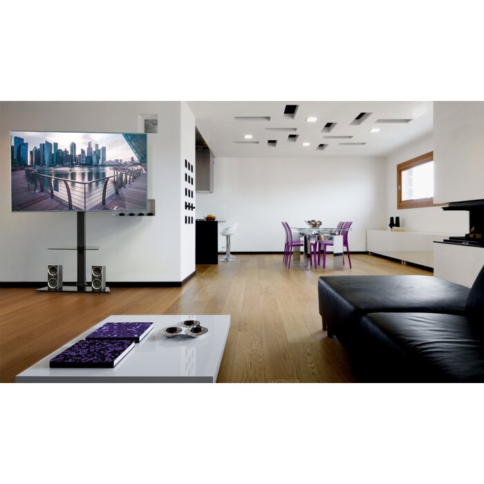 Black Swivel Floor Stand Mount with Shelves For 37'' - 70'' Screens Holds Up To 88 lbs