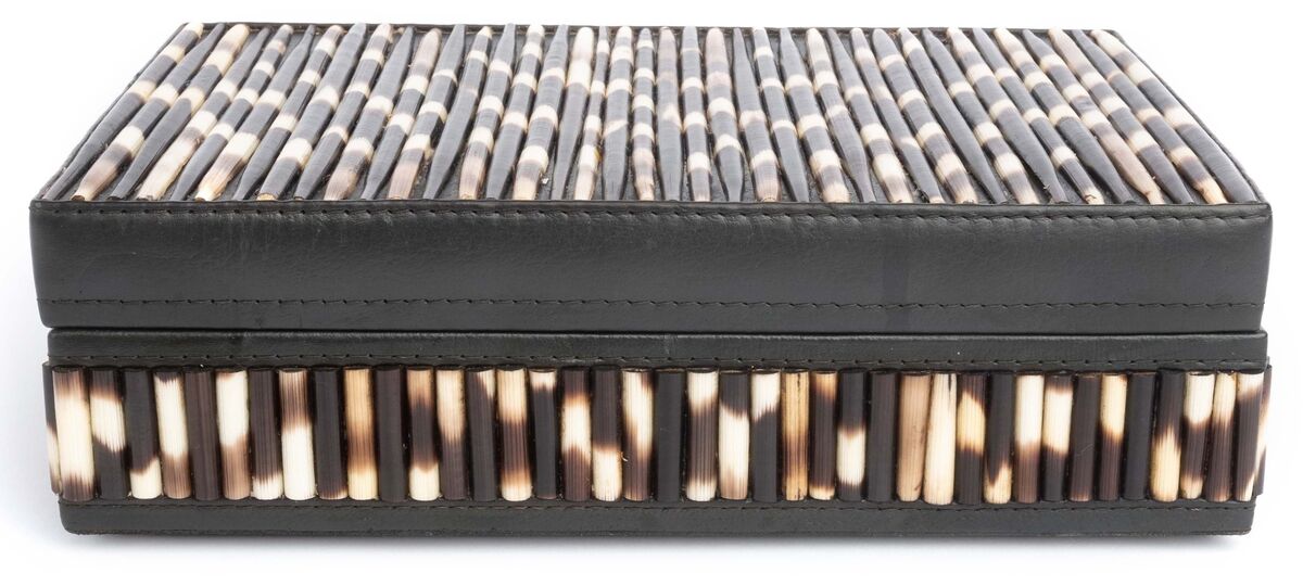 11" Porcupine Quill Decorative Box, Natural/Brown