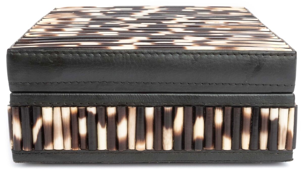 11" Porcupine Quill Decorative Box, Natural/Brown