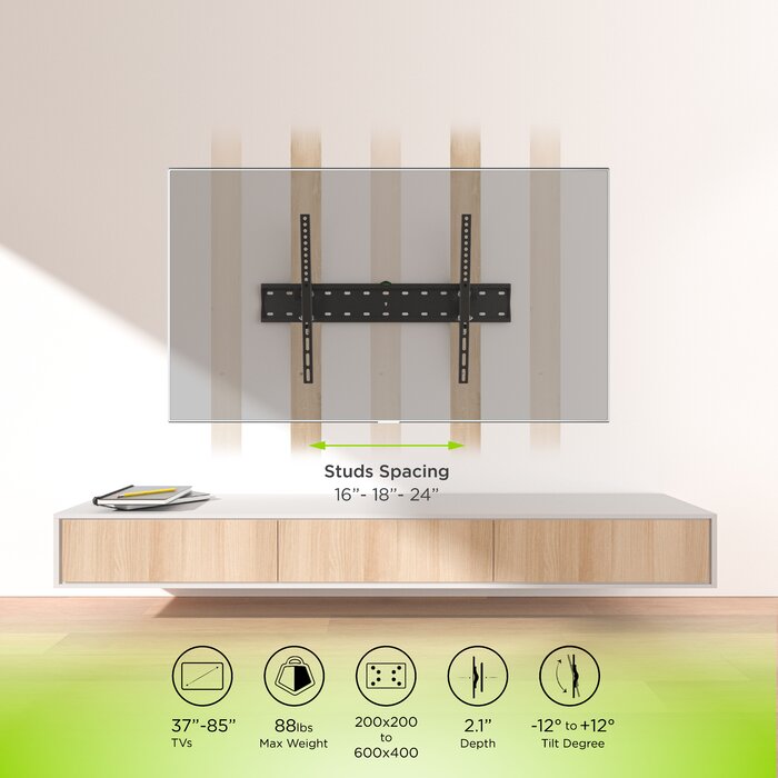 Black Tilt Wall Mount for 37" To 85" Screens Holds up to 88 Lb.