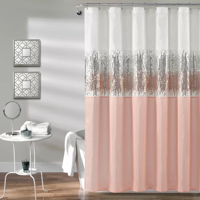 72" W x 72" L White/Blush Pruneda Striped Single Shower Curtain