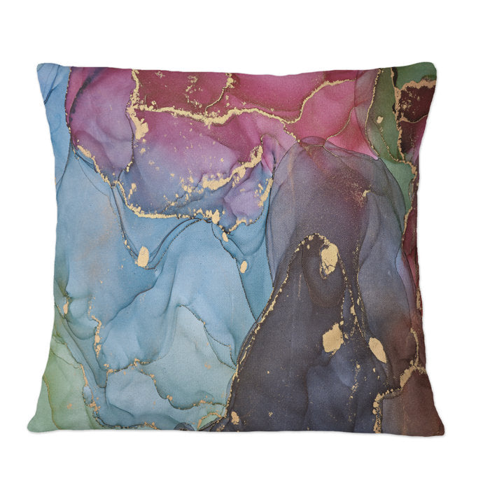 18" x 18" Purple And Blue Liquid Art I - Modern Printed Throw Pillow