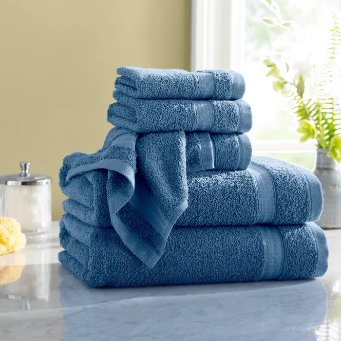 Blue Quick Dry 6 Piece 100% Cotton Towel (Set of 2)