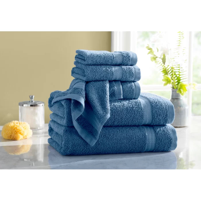 Blue Quick Dry 6 Piece 100% Cotton Towel (Set of 2)