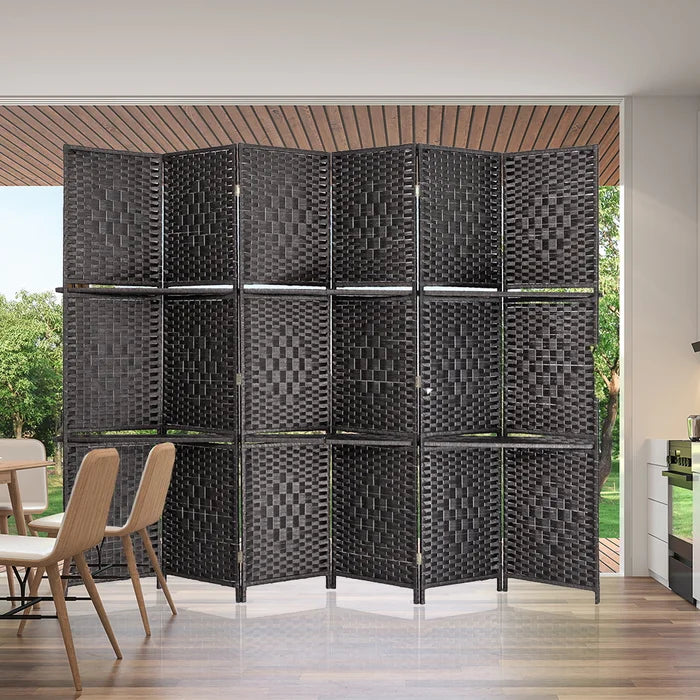 Black Rahem 106.3'' W x 71'' H 6 - Panel Bamboo/Rattan Folding Room Divider