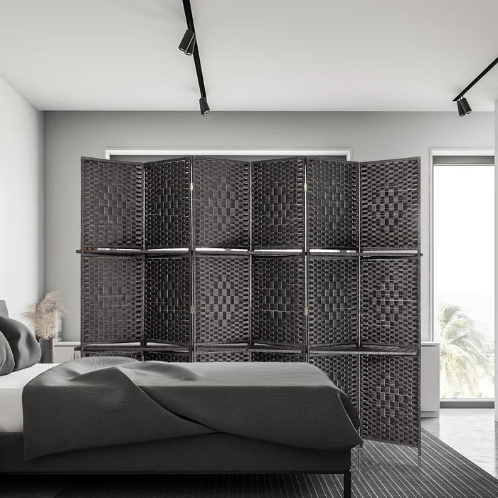 Black Rahem 106.3'' W x 71'' H 6 - Panel Bamboo/Rattan Folding Room Divider