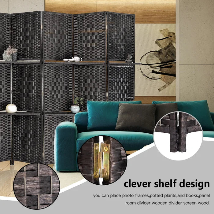 Black Rahem 106.3'' W x 71'' H 6 - Panel Bamboo/Rattan Folding Room Divider