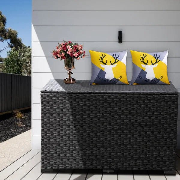 Black Rattaner 150 Gallons Gallon Water Resistant Wicker Deck Box