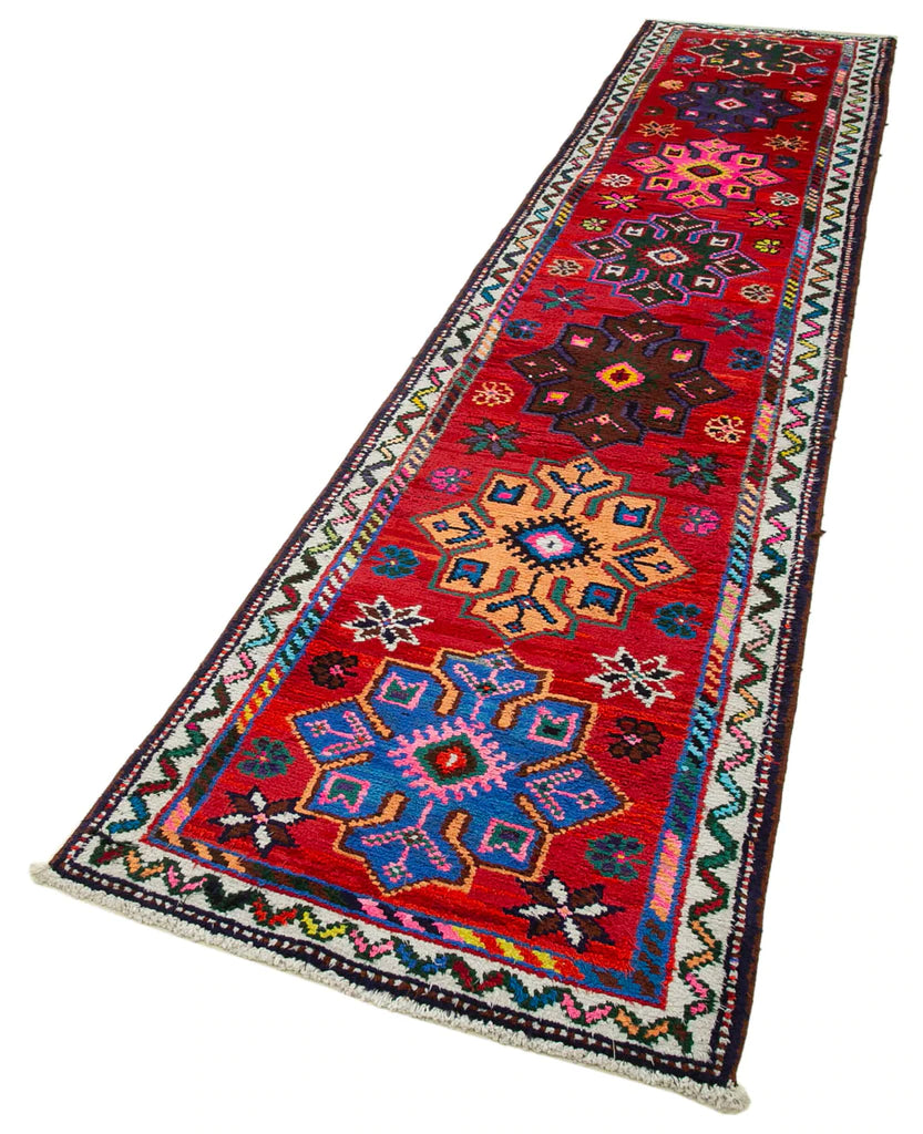 3 x 14 Red Boho Runner Handmade Rugs - 32851 - Runner - 3' X 14'