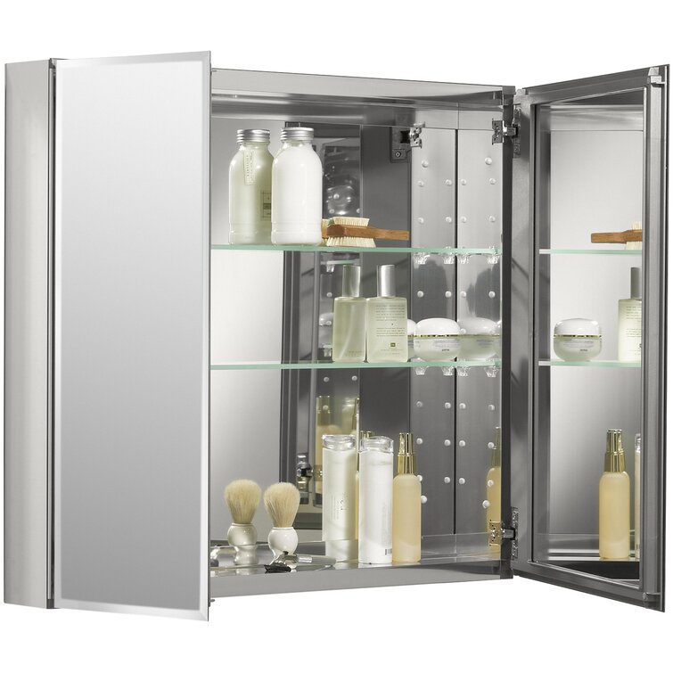 26" H x 30" W x 4.81" D Recessed or Surface Mount Frameless 2 Medicine Cabinet with 2 Adjustable Shelves